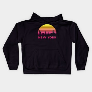 New York 80s Tropical Sunset Kids Hoodie